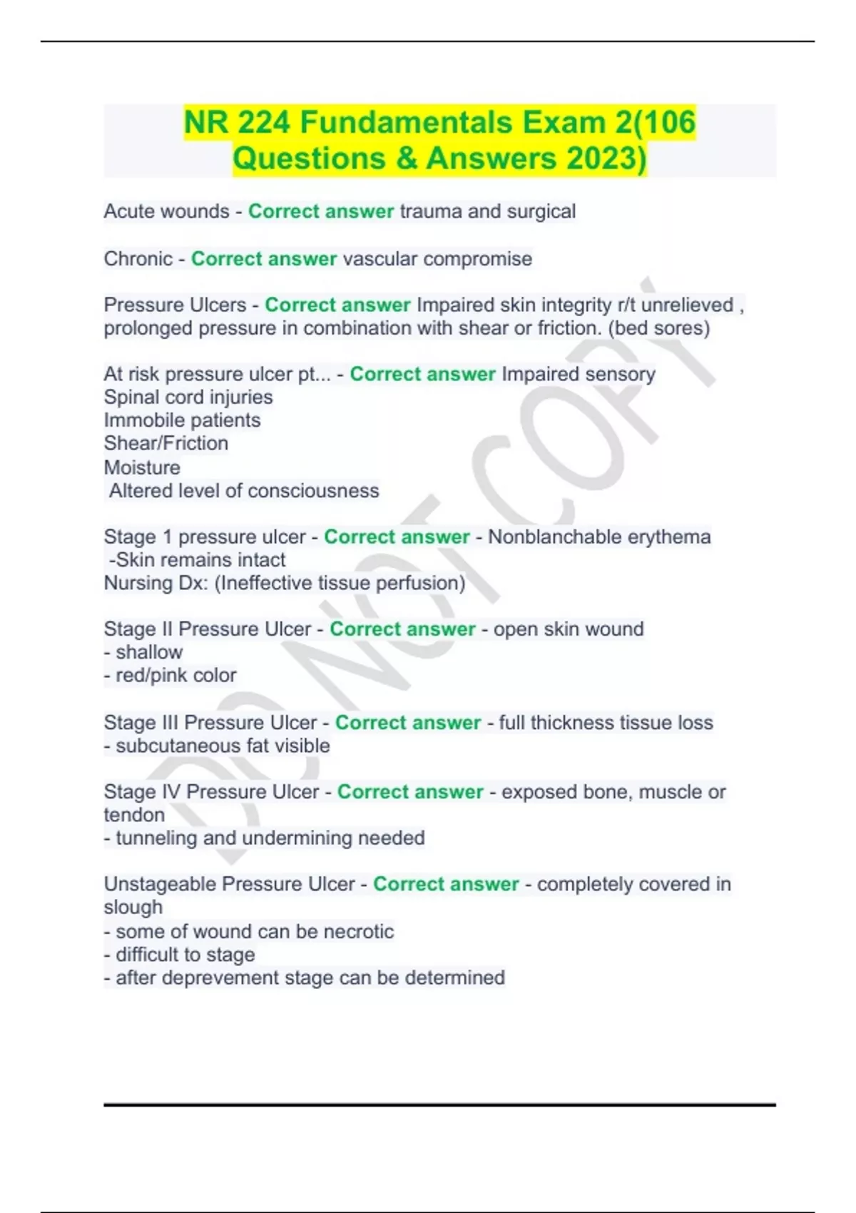 NR 224 Fundamentals Exam 2(106 Questions & Answers 2023) - NR 224 ...