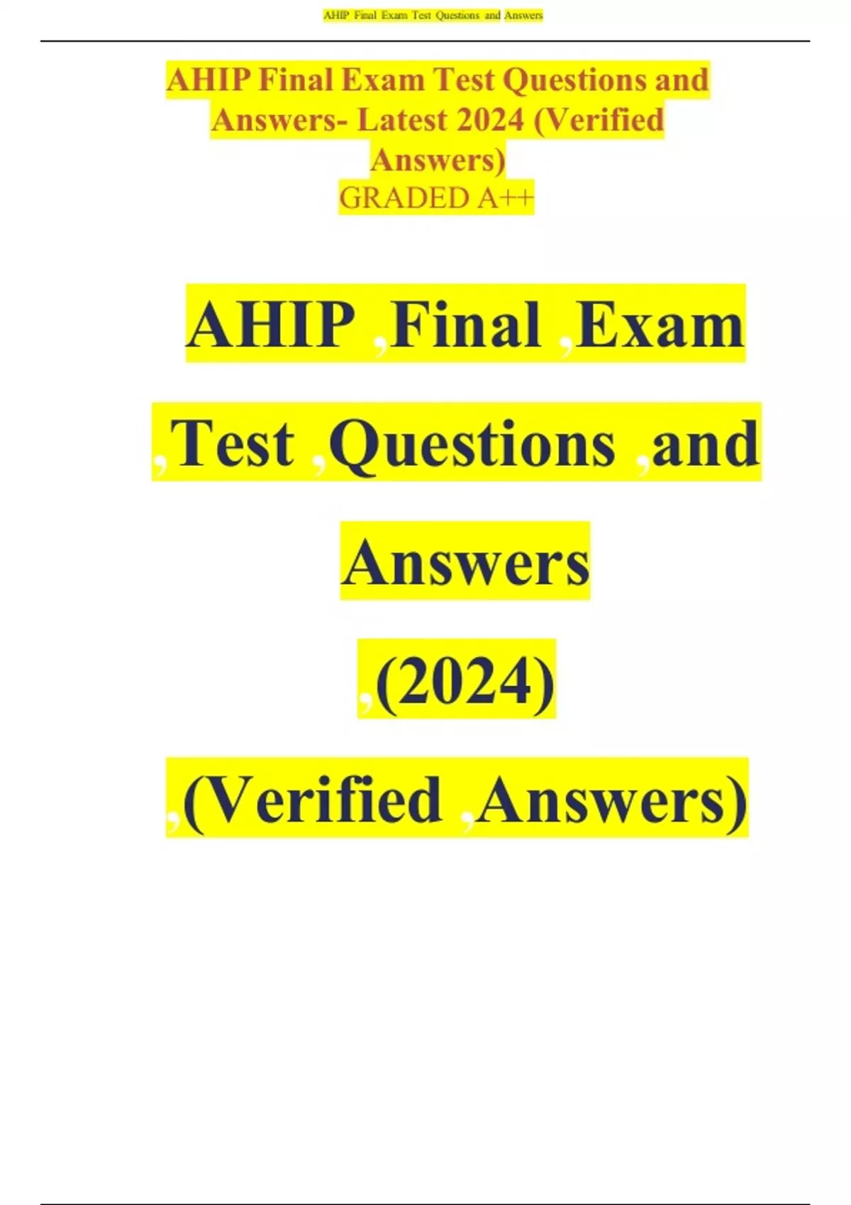 AHIP 2023/2024 Final Exam Test Updated Questions and Answers with 100