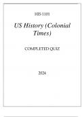HIS 1101 US HISTORY ( COLONIAL TIMES) COMPLETED QUIZ 2024
