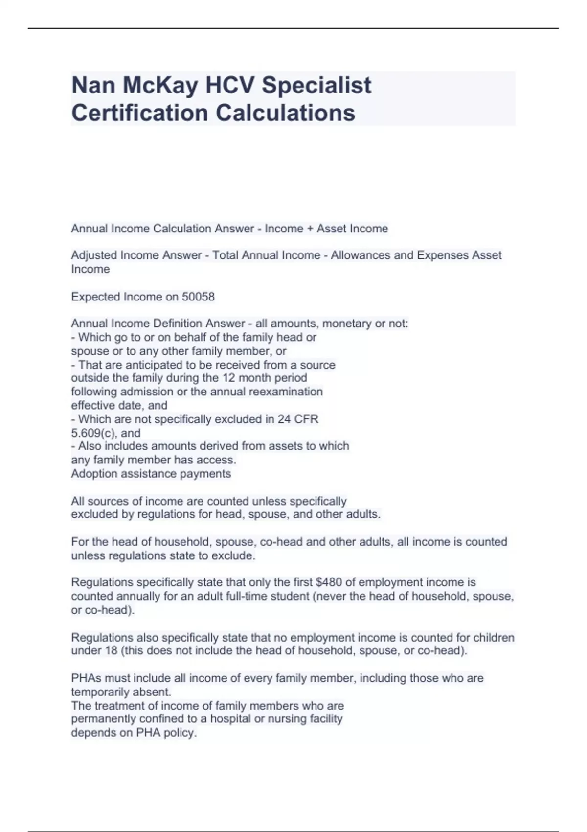 Nan McKay HCV Specialist Certification Calculations Nan McKay HCV