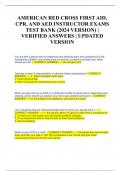AMERICAN RED CROSS FIRST AID&comma; CPR&comma; AND AED INSTRUCTOR EXAMS TEST BANK &lpar;2024 VERSION&rpar; &vert; VERIFIED ANSWERS &vert; UPDATED VERSION