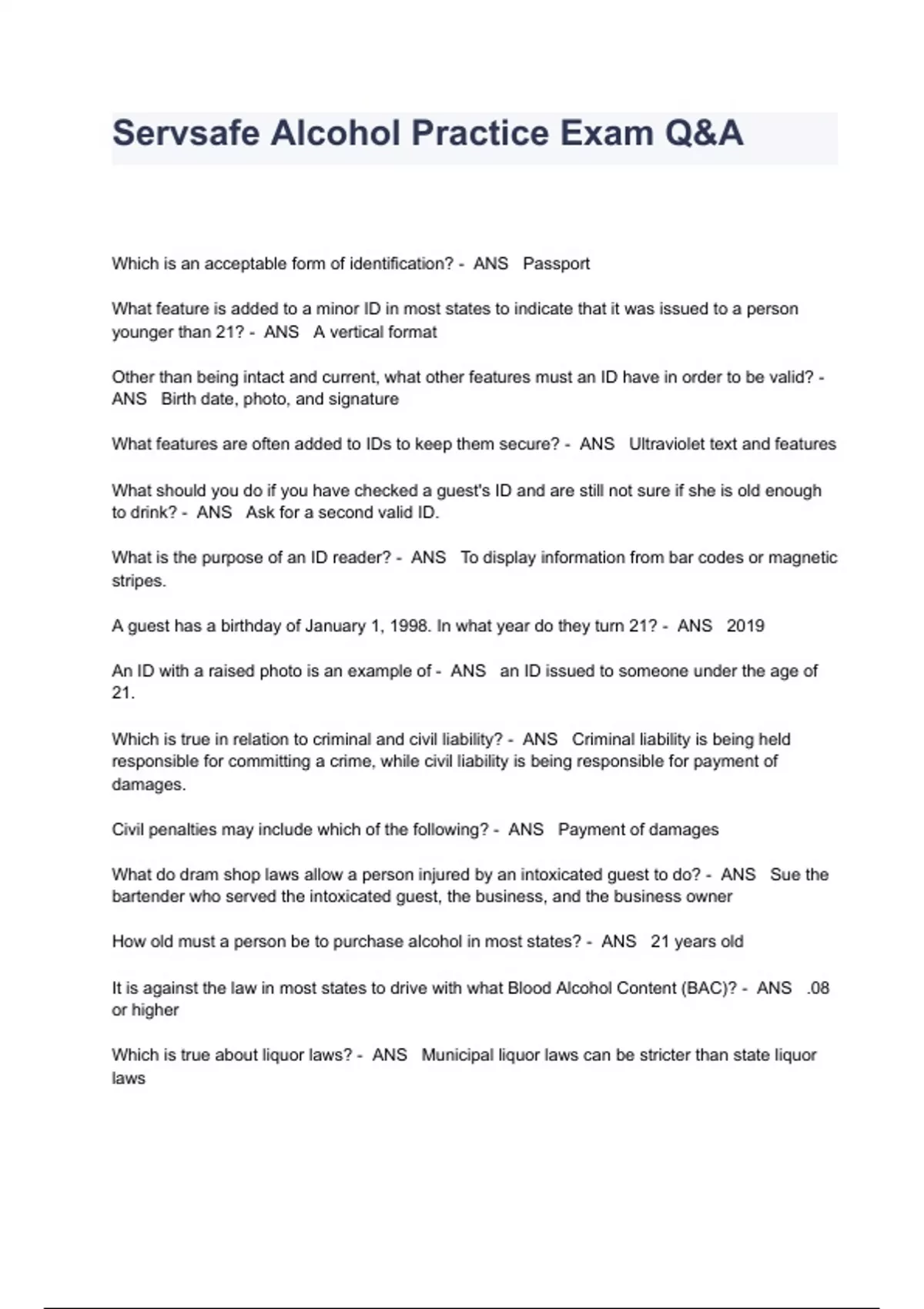 servsafe bartender test