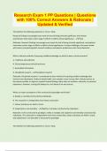 Research Exam 1 PP Questions &vert; Questions  with 100&percnt; Correct Answers & Rationale &vert;  Updated & Verified
