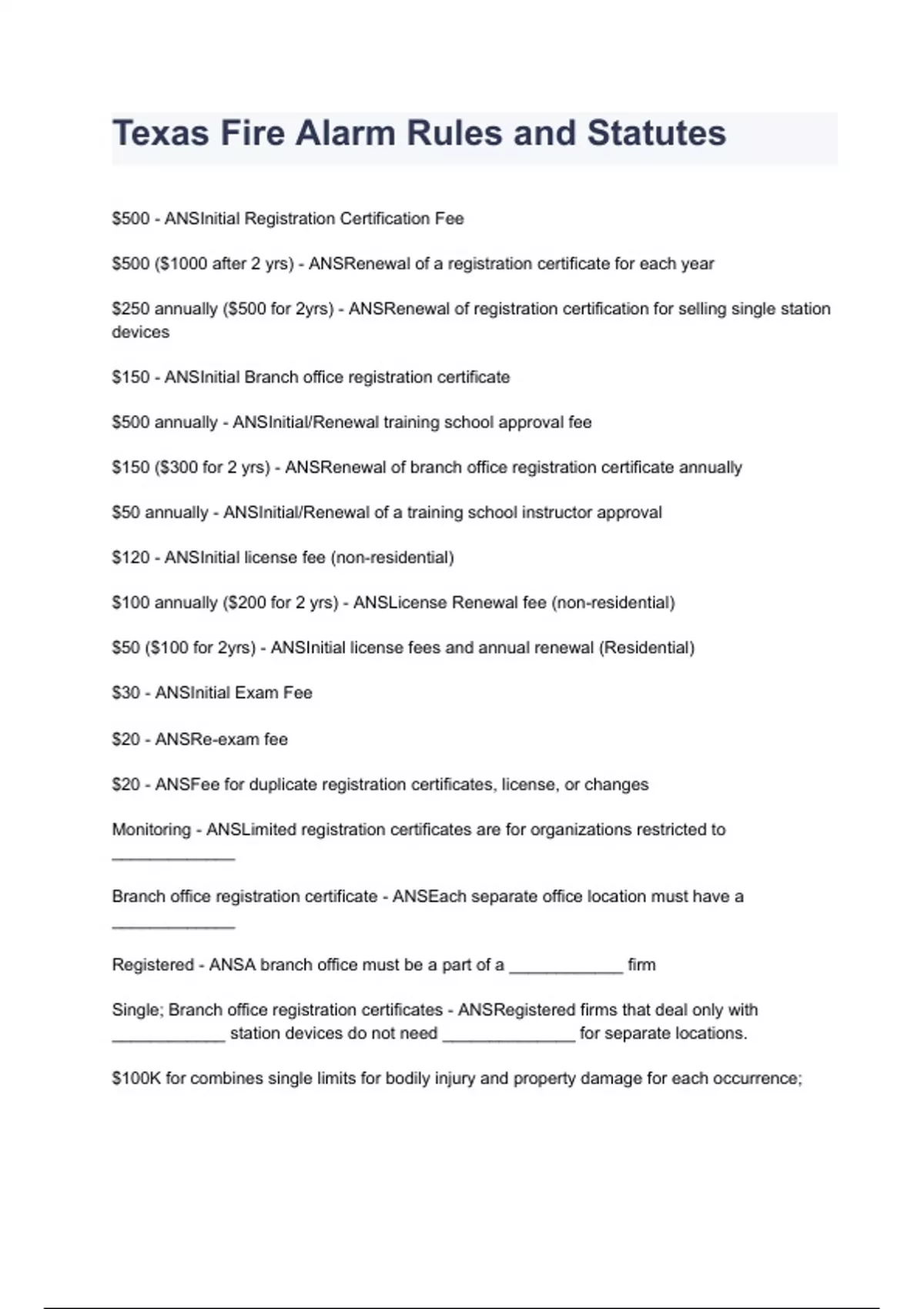 Texas Fire Alarm Rules and Statutes 2023/2024 already graded A+ Tfm 12 Stuvia US