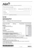 AQA GCSE GEOGRAPHY Paper 2 Challenges in the Human Environment June 2023 ACTUAL PAPER