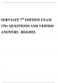 SERVSAFE 7th EDITION EXAM 170+ QUESTIONS AND VEIFIED ANSWERS 20242025.