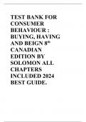 TEST BANK FOR CONSUMER BEHAVIOUR : BUYING, HAVING AND BEIGN 8th  CANADIAN EDITION BY SOLOMON ALL CHAPTERS INCLUDED 2024 BEST GUIDE.
