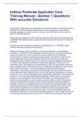 Indiana Pesticide Applicator Core Training Manual - Section 1 Questions With accurate Solutions&excl;