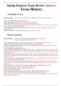 Spring Semester Exam Review Answers Texas History&period; Final Exam Real Answers with Rationales&period; Expert Verified for a guaranteed pass