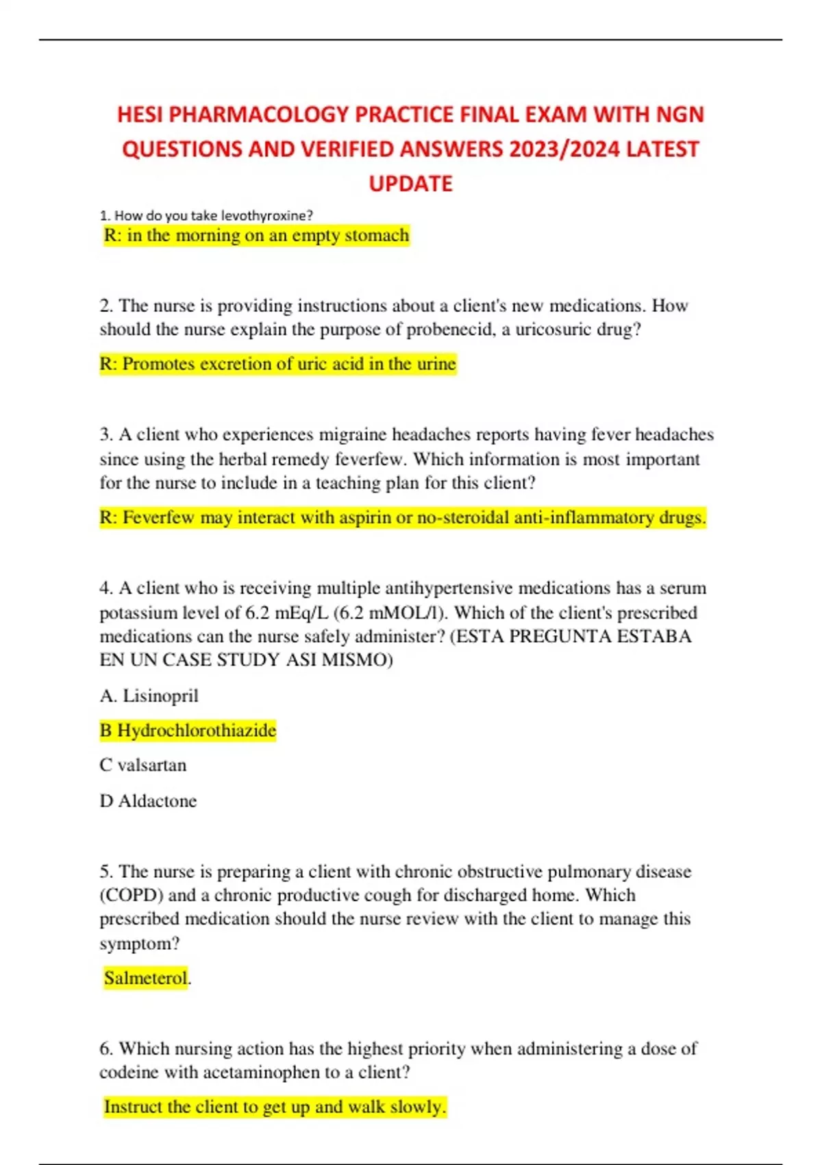 HESI PHARMACOLOGY PRACTICE FINAL EXAM WITH NGN QUESTIONS AND VERIFIED ...