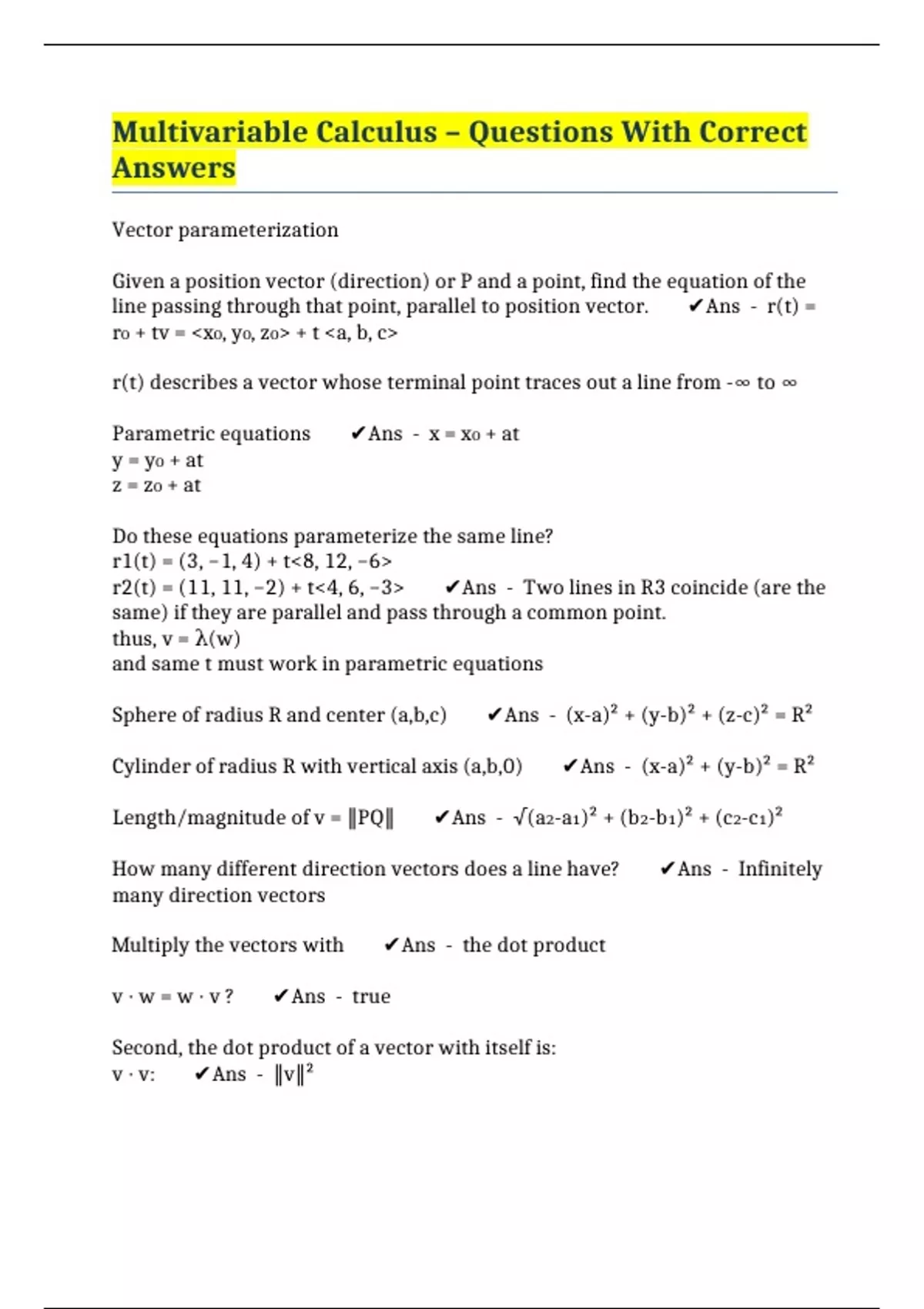 Multivariable Calculus – Questions With Correct Answers - Multivariate ...