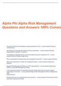 Alpha Phi Alpha risk management |  Questions and Answers(A+ Solution guide)