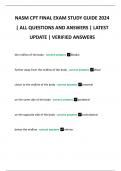 NASM CPT FINAL EXAM STUDY GUIDE 2024 &vert; ALL QUESTIONS AND ANSWERS &vert; LATEST UPDATE &vert; VERIFIED ANSWERS
