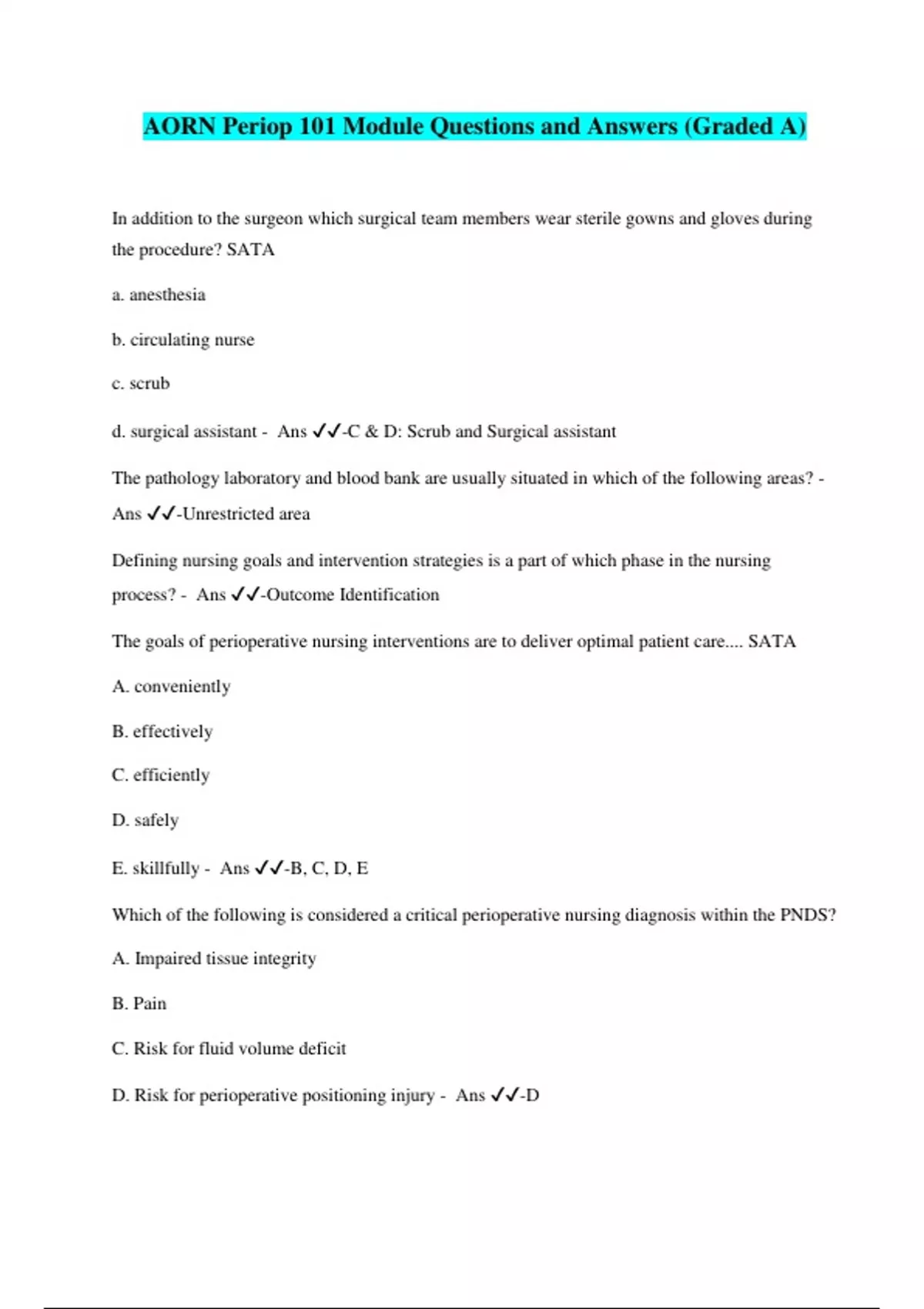 AORN Periop 101 Module Questions and Answers (Graded A) - Periop 101 ...