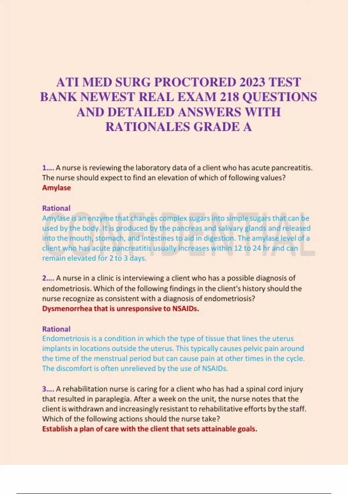 ATI MED SURG PROCTORED 2023 TEST BANK NEWEST REAL EXAM 218 QUESTIONS ...