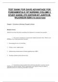 TEST BANK FOR DAVIS ADVANTAGE FOR FUNDAMENTALS OF NURSING &lpar;VOLUME 2 STUDY GUIDE&rpar; 4TH EDITION BY JUDITH M&period; WILKINSON ISBN 978-0803676909