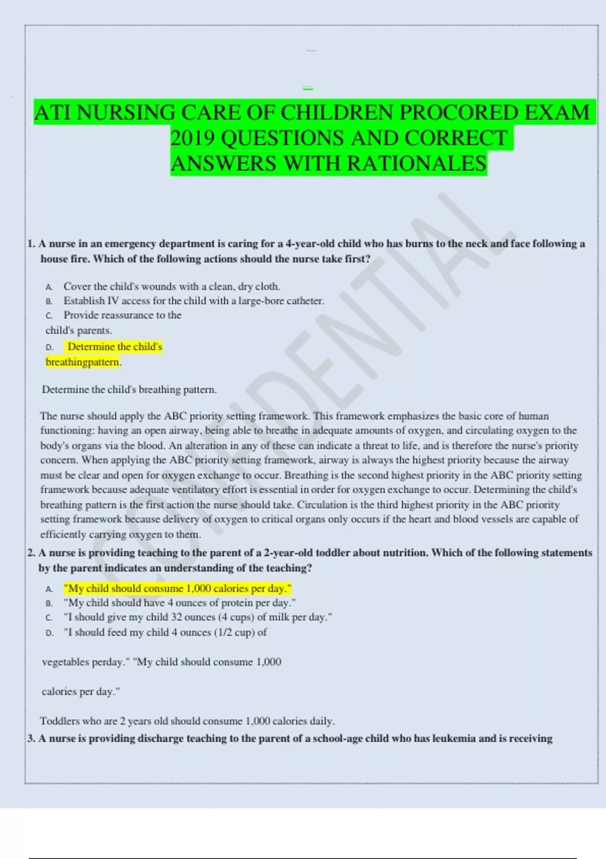 ATI NURSING CARE OF CHILDREN PROCTORED EXAM 2019 QUESTIONS AND CORRECT ...