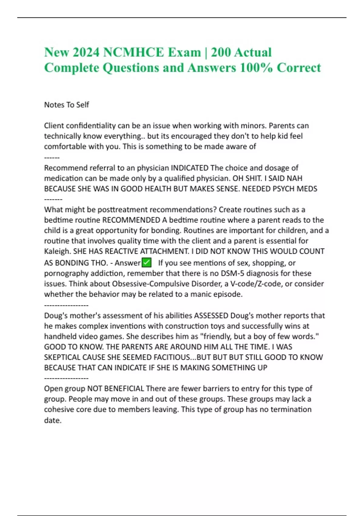 New 2024 NCMHCE Exam 200 Actual Complete Questions and Answers 100% New 2024 NCMHCE Exam 200 Actual Complete Questions and Answers 100%