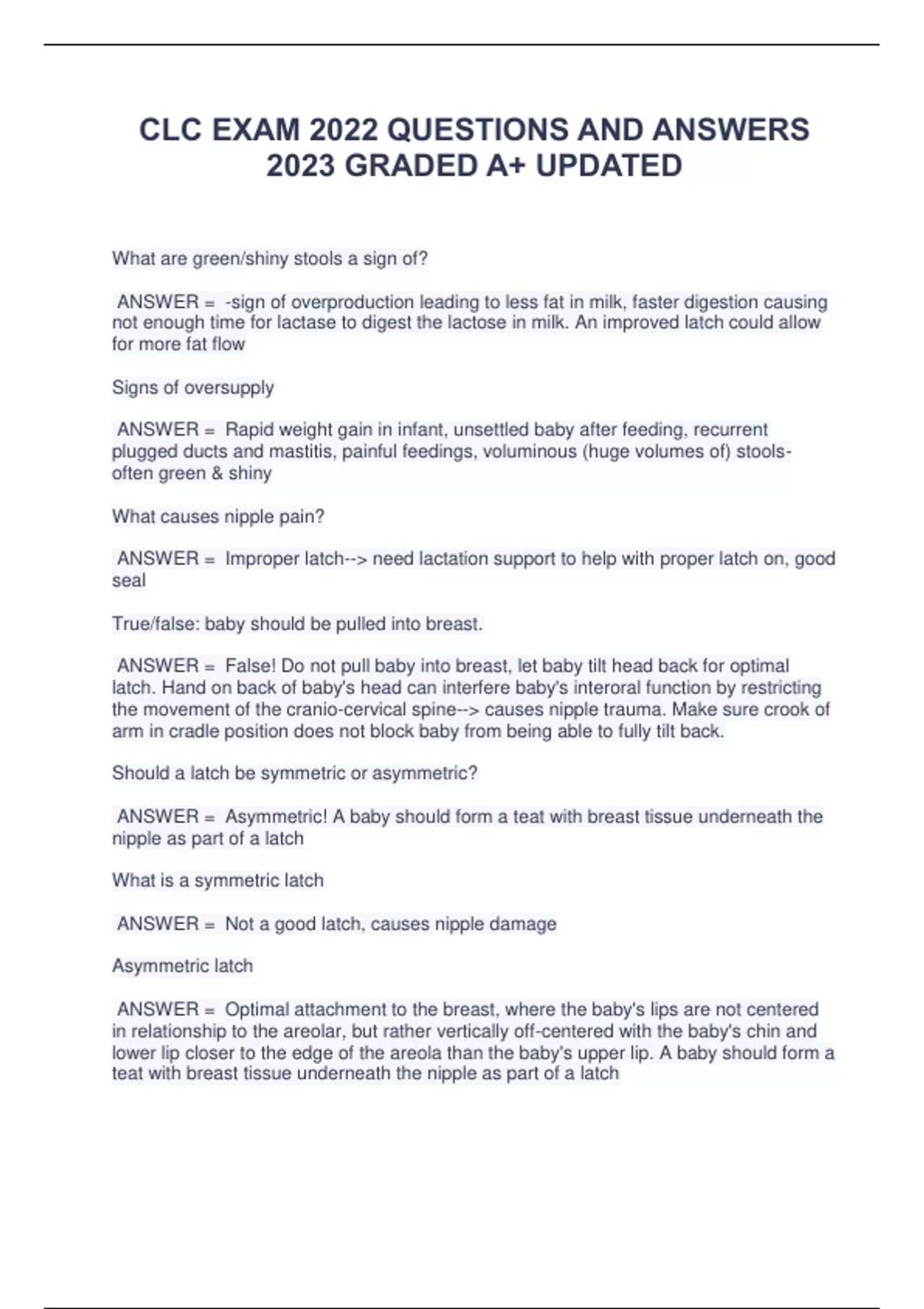 CLC EXAM 2022 QUESTIONS AND ANSWERS 2023 GRADED A+ UPDATED - CLC ...