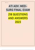 ATI ADV. MED- SURG FINAL EXAM 218 QUESTIONS  AND ANSWERS  2023