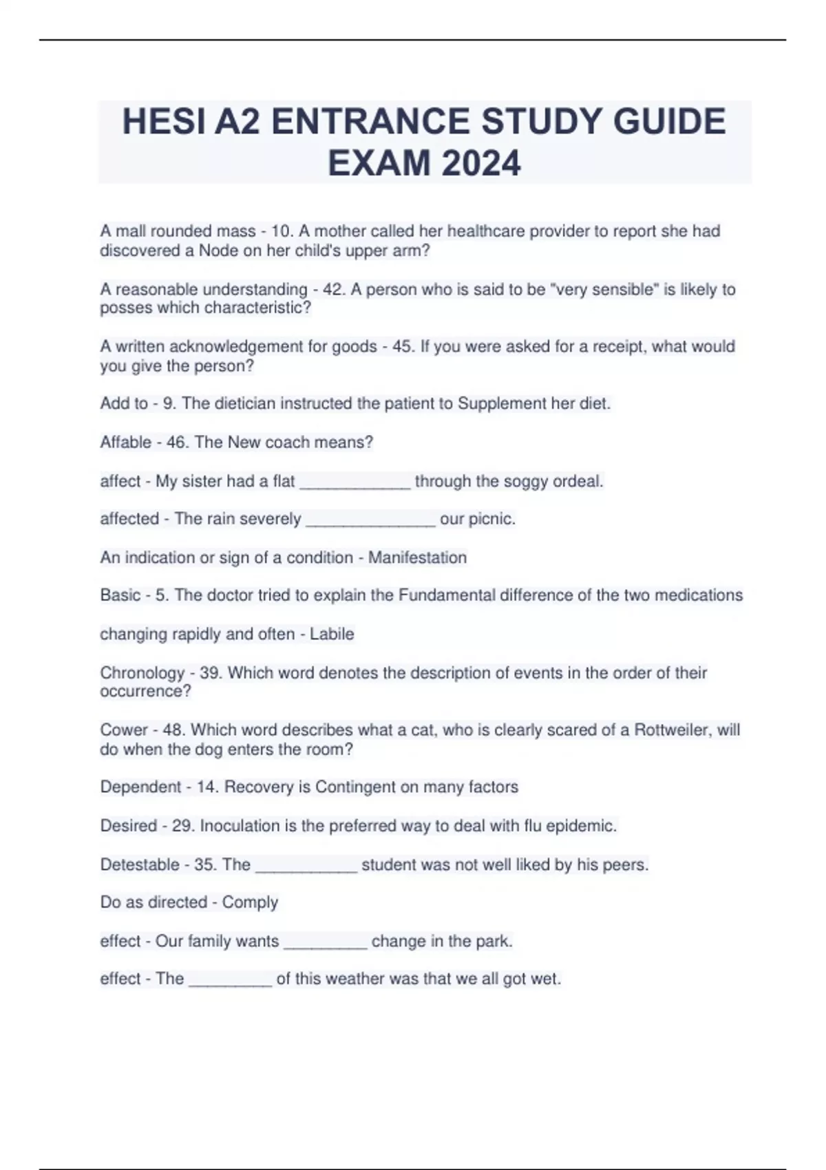 HESI A2 ENTRANCE STUDY GUIDE EXAM 2024 - HESI A2 ENTRANCE - Stuvia US