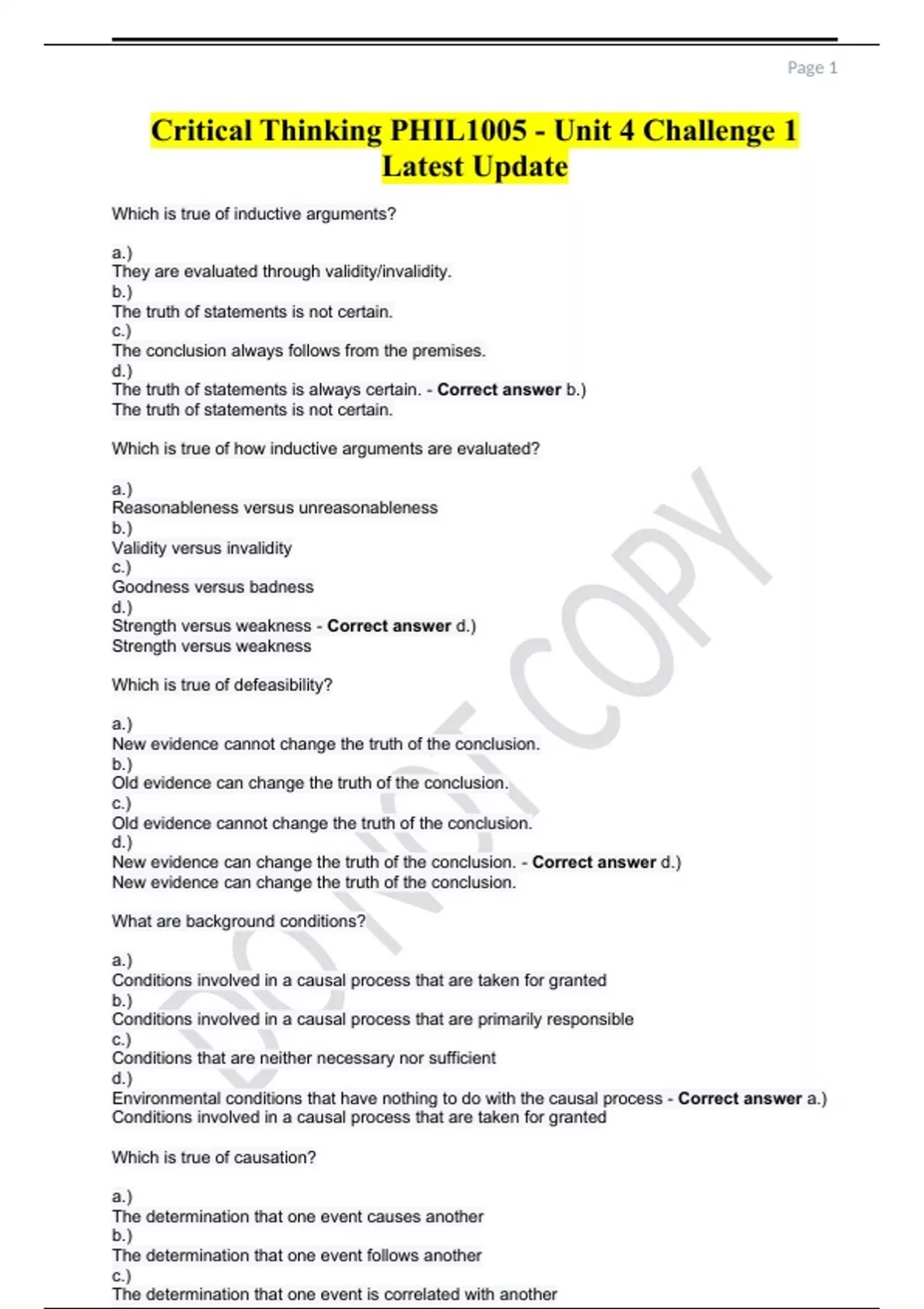 Critical Thinking PHIL1005 - Unit 4 Challenge 1 Latest Update ...
