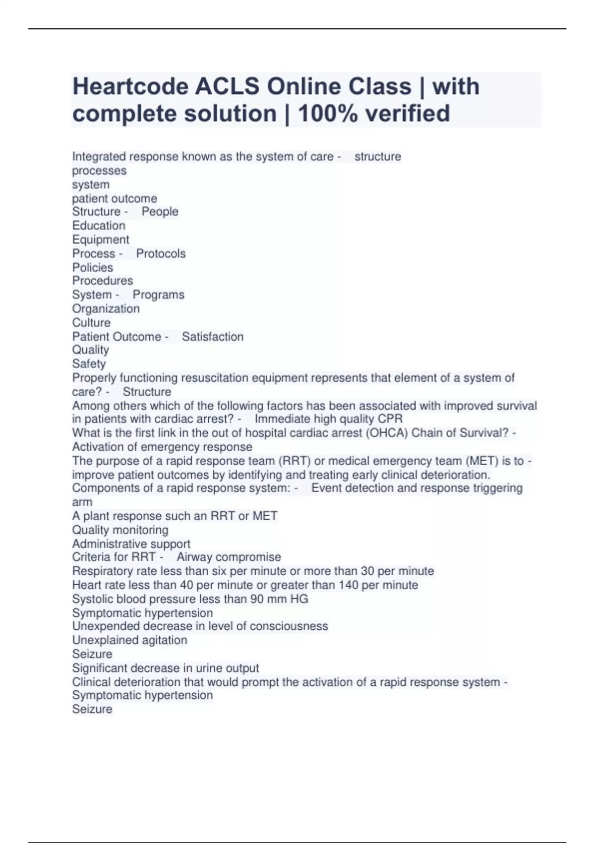 Heartcode ACLS Online Class | with complete solution | 100% verified ...