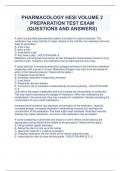 PHARMACOLOGY HESI VOLUME 2  PREPARATION TEST EXAM  (QUESTIONS AND ANSWERS)