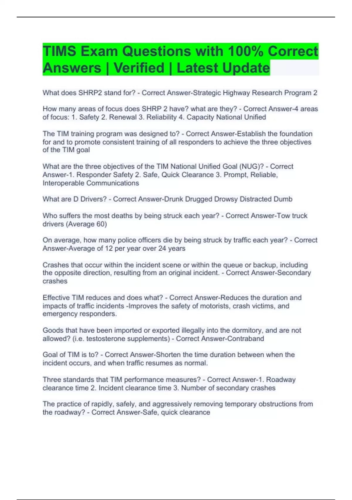 TIMS Exam Questions with 100 Correct Answers Verified Latest