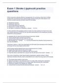 Exam 1 Stroke Lippincott practice questions  with solutions 2023