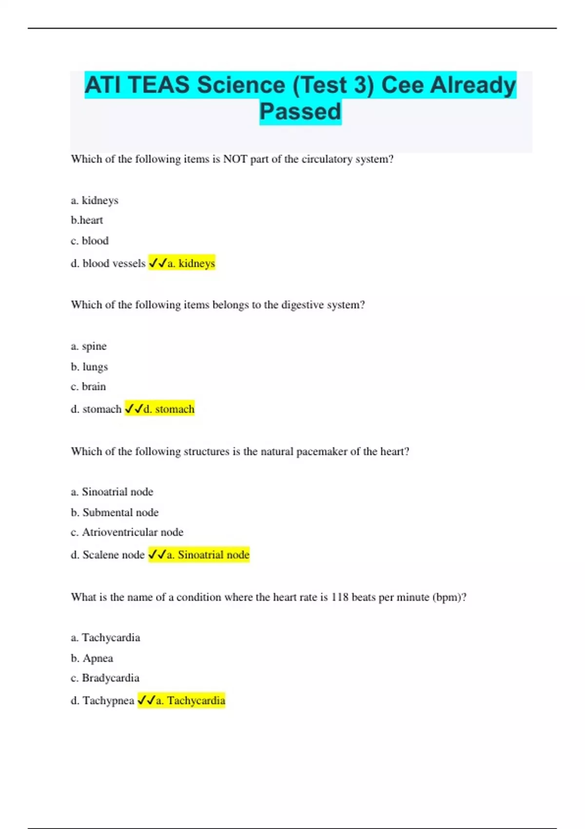 ATI TEAS Science (Test 3) Cee Already Passed - ATI TEAS - Stuvia US