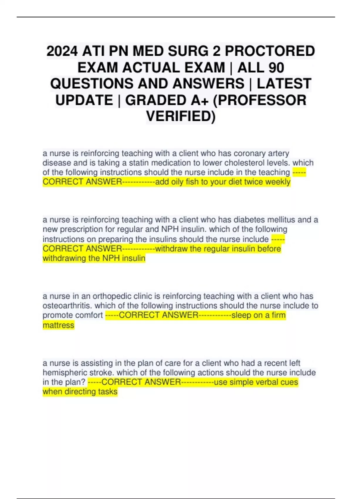 2024 ATI PN MED SURG 2 PROCTORED EXAM ACTUAL EXAM | ALL 90 QUESTIONS ...