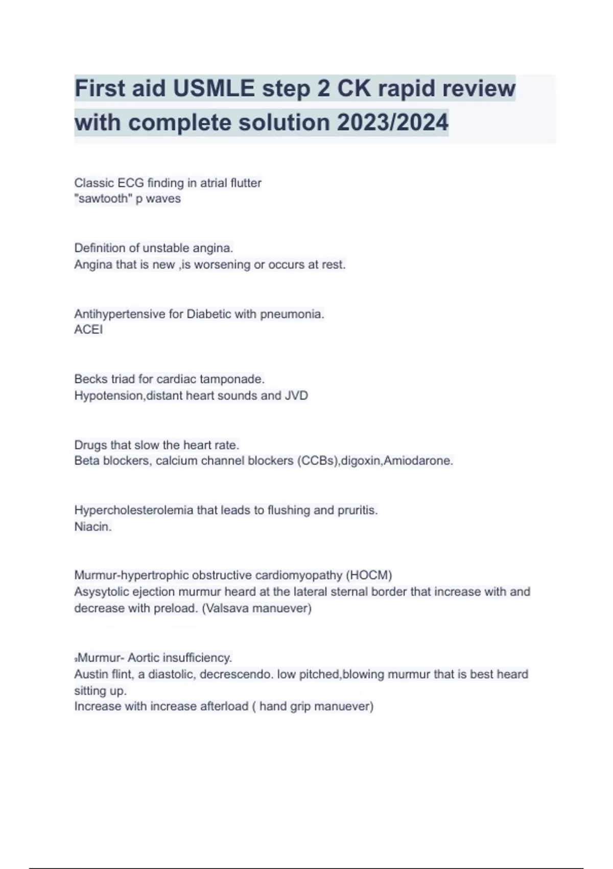 First aid USMLE step 2 CK rapid review with complete solution 2023/2024 ...