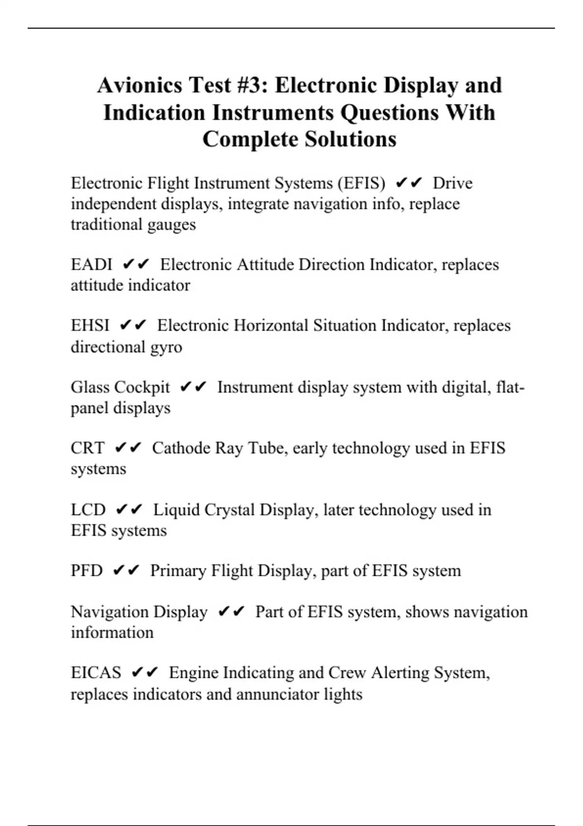 Avionics Test 3 Electronic Display and Indication Instruments