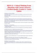 HESI A2 - Critical Thinking Exam  |Questions with Correct Answers|  Certified Quality Graded A+ Latest  Update .