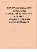 SONICWALL SNSA EXAM  LATEST 2023 REAL EXAM V2 100 Q AND  CORRECT ANSWERS (VERIFIED  ANSWERS)|AGRADE