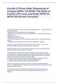 Florida LP Exam &lpar;Safe Dispensing of Propane NFPA 110 NFPA 1192 State of Florida LPG Laws and Rules NFPA 54 NFPA 58&rpar; Q & A  Solved Correctly&excl;&excl;