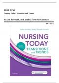 Test Bank - Nursing Today: Transition and Trends, 9th Edition (Zerwekh, 2018), Chapter 1-26 | All Chapters