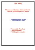 Test Bank for The Law and Business Administration in Canada, 15th Edition Smyth (All Chapters included)