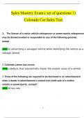 Sales Mastery Exam (Part 1) Colorado Car Sales Test Latest Questions and Answers (2024 / 2025) (Verified by Expert)