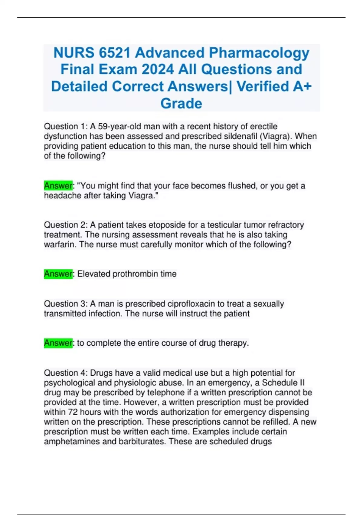 NURS 6521 Advanced Pharmacology Final Exam 2024 All Questions and ...