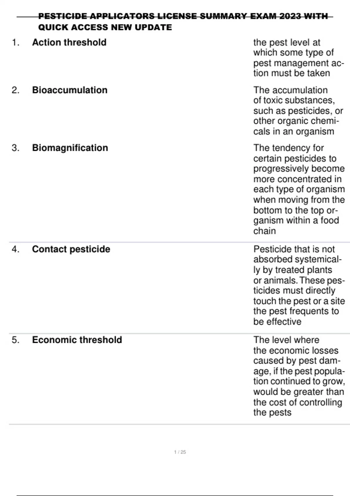 PESTICIDE APPLICATORS LICENSE SUMMARY EXAM 2023 WITH QUICK ACCESS NEW