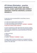 ATI Urinary Elimination - practice  assessment EXAM LATEST 2023-2024  ACTUAL EXAM QUESTIONS AND CORRECT  ANSWERS (VERIFIED ANSWERS) |ALREADY  GRADED A+