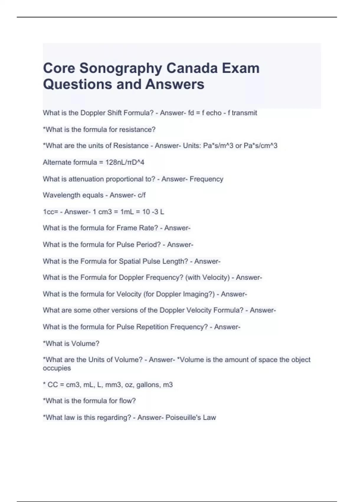 Core Sonography Canada Exam Questions and Answers - Core Sonography ...