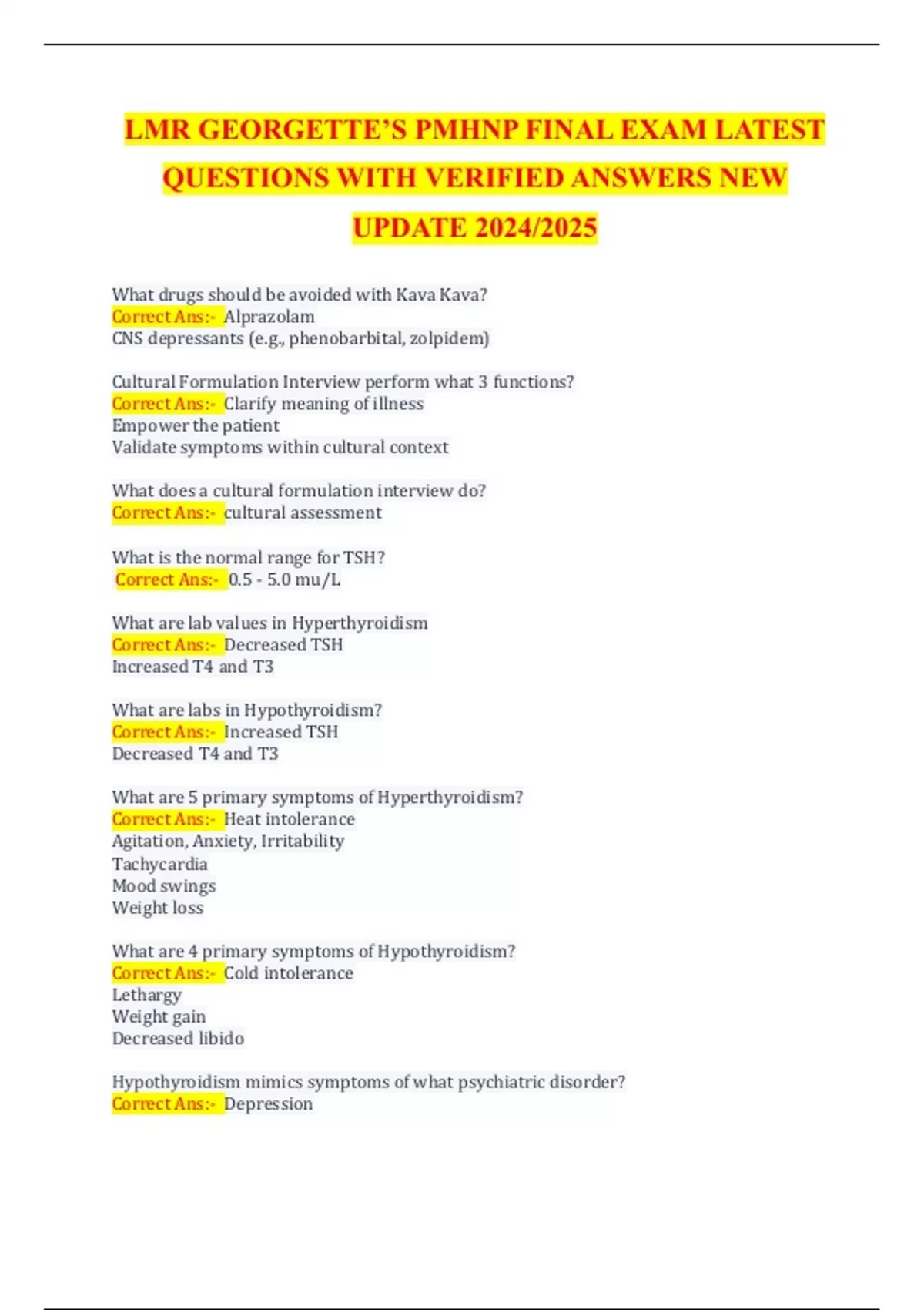 LMR PMHNP FINAL EXAM LATEST QUESTIONS WITH VERIFIED ANSWERS