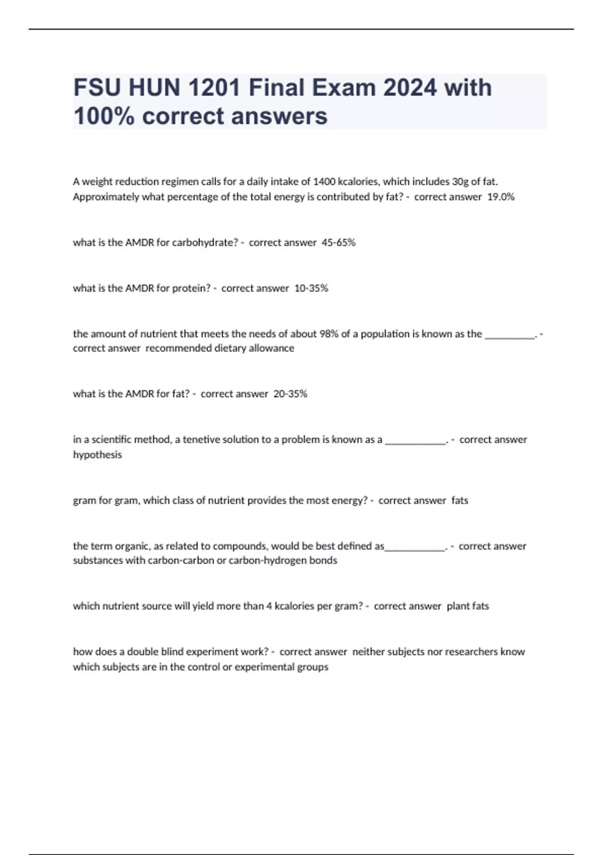 FSU HUN 1201 Final Exam 2024 With 100 Correct Answers FSU HUN 1201 fsu-hun-1201-final-exam-2024-with-100-correct-answers-fsu-hun-1201