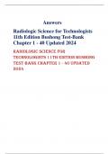 Answers Radiologic Science for Technologists 11th Edition Bushong Test-Bank Chapter 1 - 40 Updated 2024