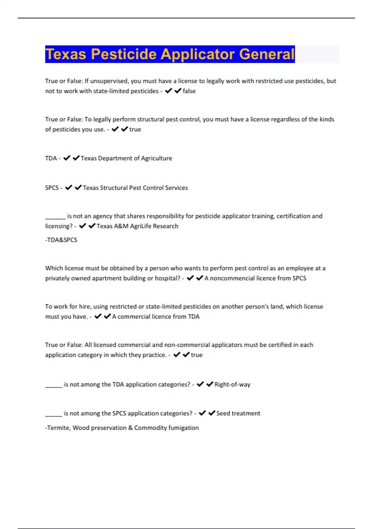 Texas Pesticide Applicator General Questions and Answers(A+ Solution guide) 2024 update Texas
