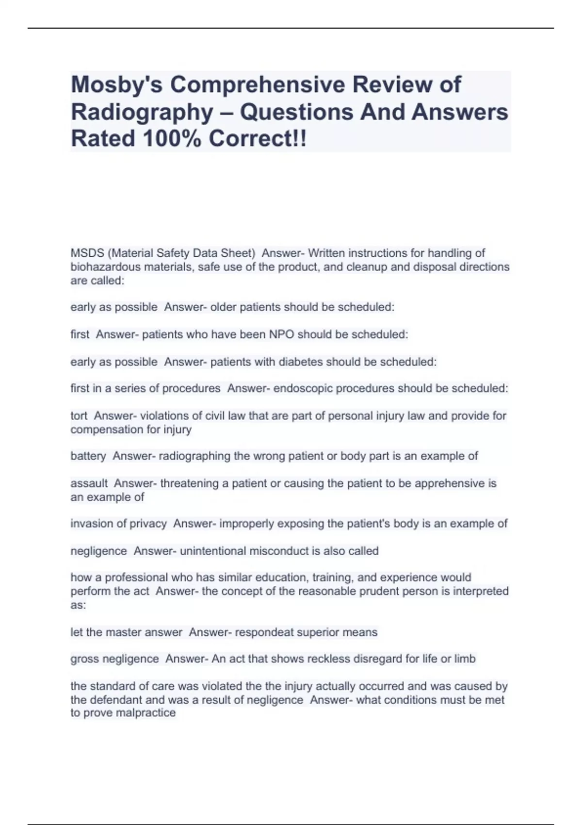 Mosby's Comprehensive Review of Radiography Questions And Answers