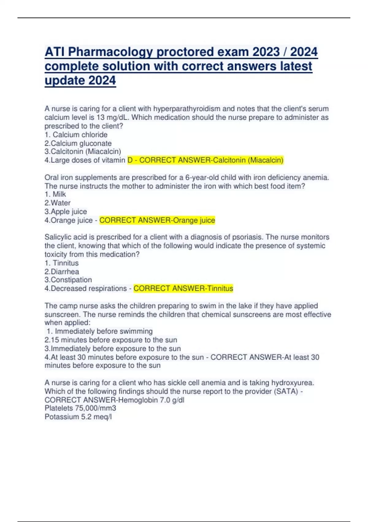 ATI Pharmacology proctored exam 2023 / 2024 complete solution with ...